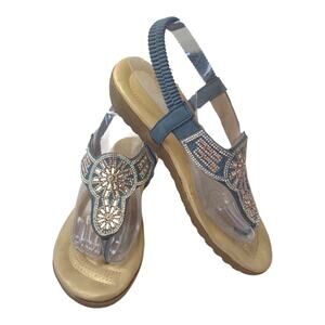 LILLEY Blue Suede Sandals UK Sz 6 Embellished Elasticized Summer Casual US Sz 8